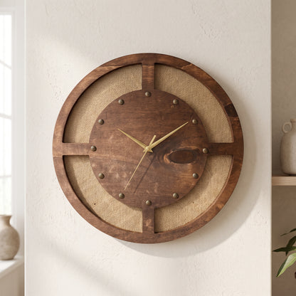 Hasır Dokulu El Yapımı 10 mm Ahşap Duvar Saati (41x41 cm)