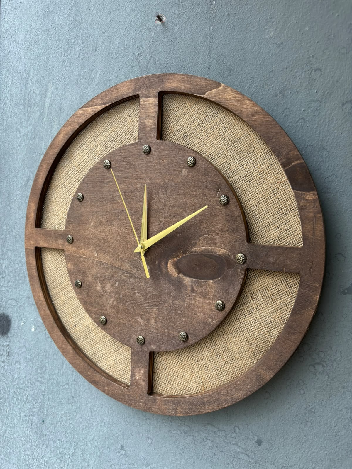 Hasır Dokulu El Yapımı 10 mm Ahşap Duvar Saati (41x41 cm)