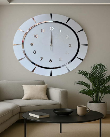 Modern Aynalı Duvar Saati 46 CM – Sessiz Mekanizmalı Gümüş Pleksi Dekoratif Saat