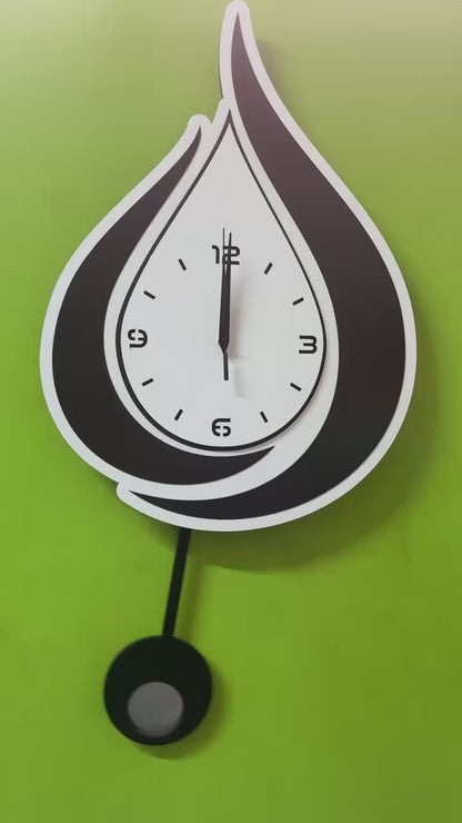 Modern Sessiz Sarkaçlı Duvar Saati – Siyah Beyaz MDF Dekoratif Salon Saati 37x70 cm